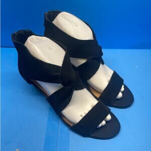 Lucky Brand Sandals Women's Sz 8.5 Leather Criss Cross Wedge Open Toe Taupe